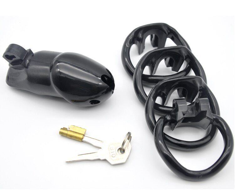 Imprison Bird Male Chastity Device Penis Cage - Long Version with 4 Rings/Black