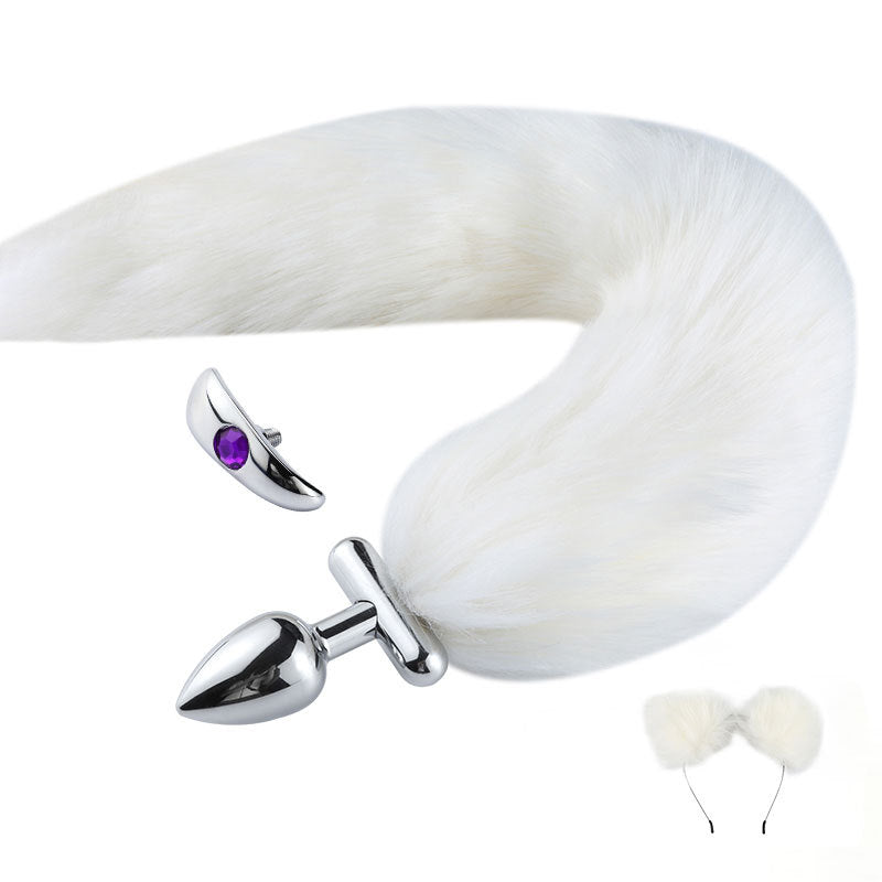 RY Deformable Cosplay Wild Fox Tail Butt Plug & Furry Ear Hair Band - White