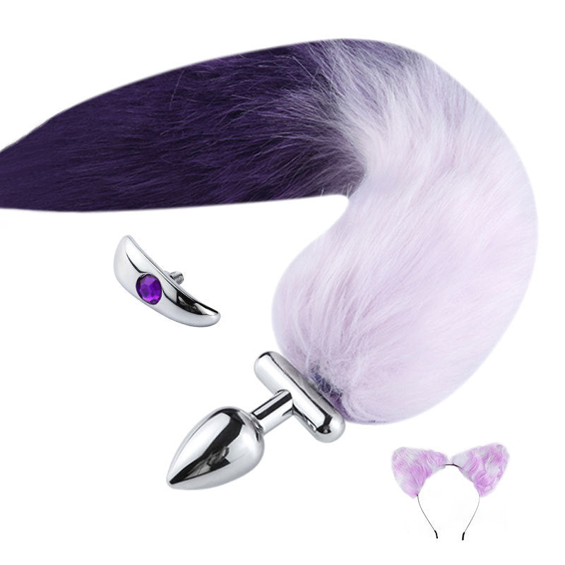 RY Deformable Cosplay Wild Fox Tail Butt Plug & Furry Ear Hair Band - Gradient Purple