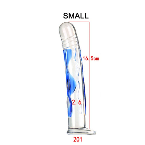 Blue Stripe Glass Realistic Dildo & Anal Plug - S/M/L