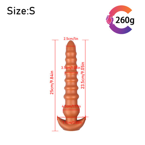 MD Chaser Long Anal Snake Butt Plug Anal Beads - Silicone Colon Snake - Gold - 3 Size S/M/L