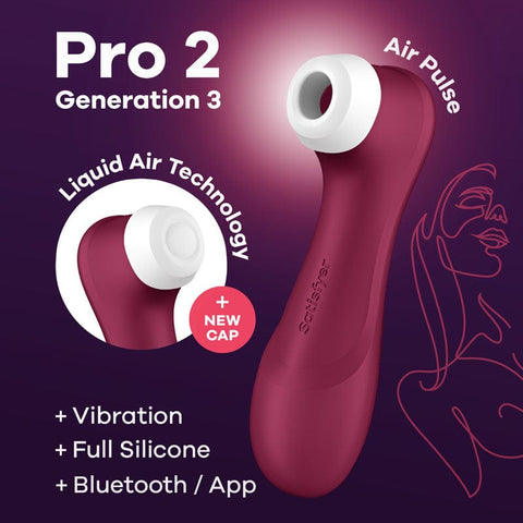 Satisfyer Pro 2 Gen 3 App Controlled Liquid Air Pulse Clitoral Vibrator- Wine Red
