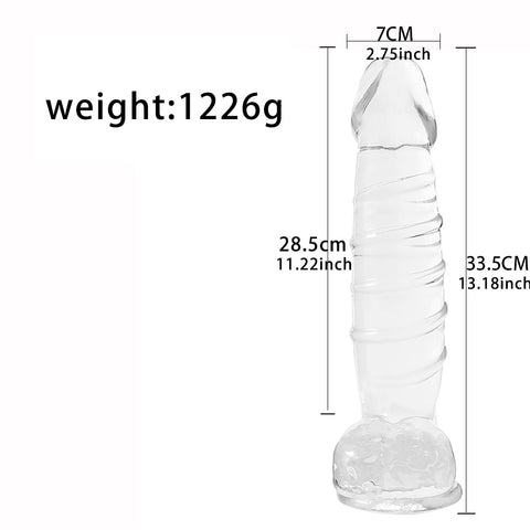 DY 13.18" Giant Ribbed Realistic Dildo - Clear