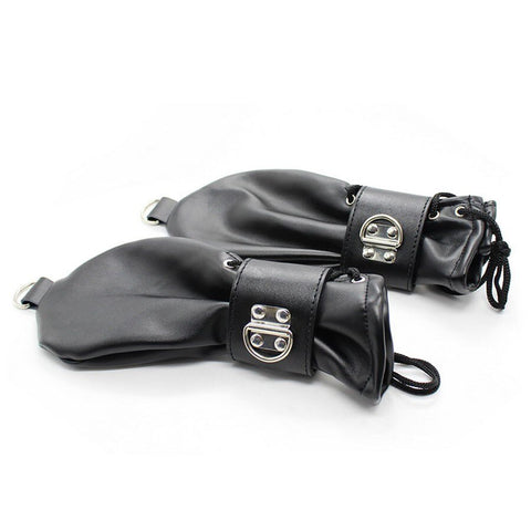 BDSM PU Bondage Puppy Play Mittens Dog Gloves Adjustment Restraint with Lockable Cuffs- Black