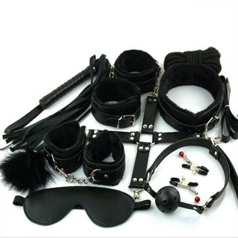 BDSM 10 pcs Bondage Kit / Fetish Restraint Set - Black
