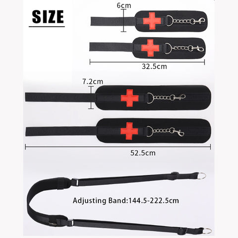BDSM Leg Opener Restraint Strap with Handcuffs & Ankle Cuffs Bondage Kit - Black