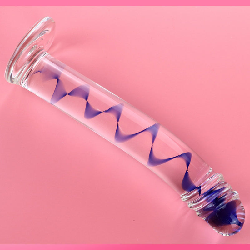 17cm Crystal Spiral Realistic Glass Dildo & Anal Plug Thruster - Blue