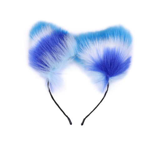 RY Cosplay Furry Fox Tail Anal Plug/Headband/Nipple Clamp/Collar Bondage Kit - Blue&White