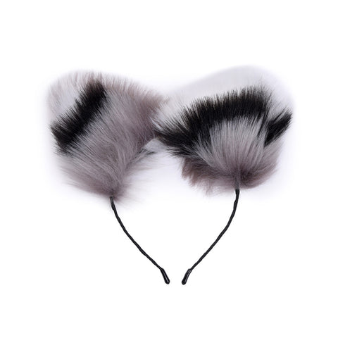 RY Cosplay Furry Fox Tail Anal Plug/Headband/Nipple Clamp/Collar Bondage Kit - Grey White & Black