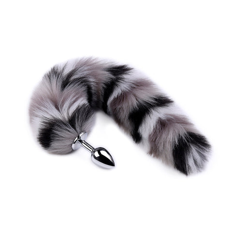 RY Cosplay Furry Fox Tail Anal Plug/Headband/Nipple Clamp/Collar Bondage Kit - Grey White & Black