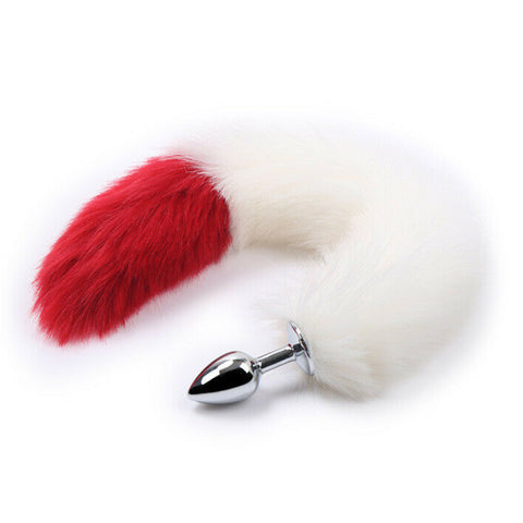 RY Cosplay Stainless Steel Fox Tail Anal Plug / Butt Plug - Red-White