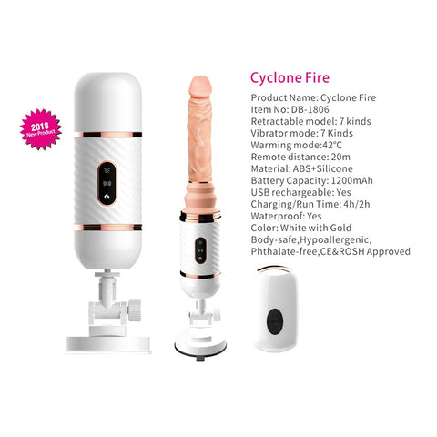 CYCLONE FIRE Remote Control Realistic Dildo Sex Machine / Auto Heating & Thrusting Vibrator
