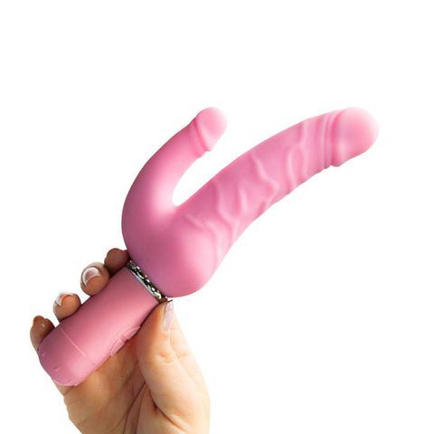 Aphrodisia Levina Double Penis Penetration Realistic Dildo Rabbit Vibrator - Pink