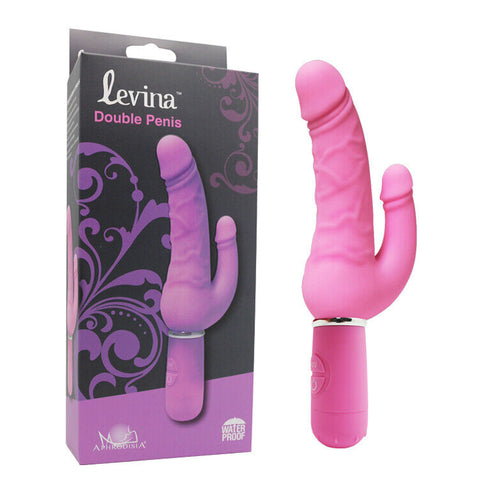 Aphrodisia Levina Double Penis Penetration Realistic Dildo Rabbit Vibrator - Pink