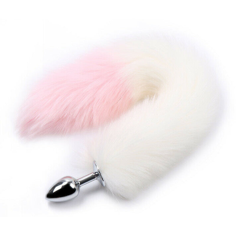 RY Cosplay Stainless Steel Fox Tail Anal Plug / Butt Plug - Pink-White