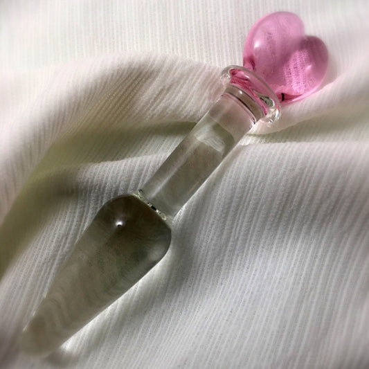 Heart Wand 13.5cm Crystal Glass Anal Plug - Pink