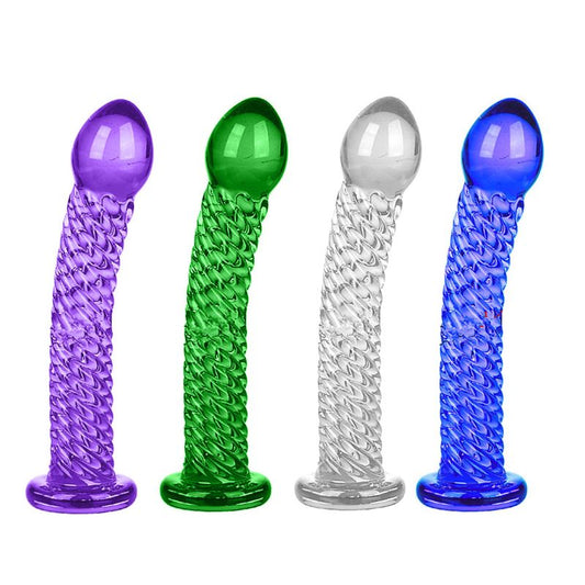 Threaded 18cm Crystal Glass Dildo / Butt Plug / Anal Beads Thruster 4 Colors