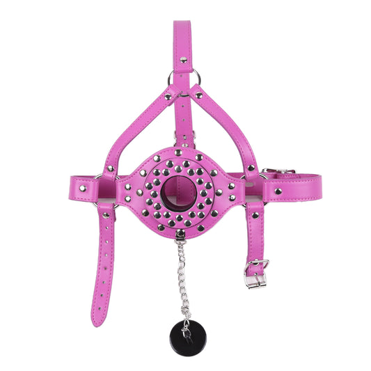 BDSM Bondage Mouth Opener Cover Cup Full Head Harness - Pink