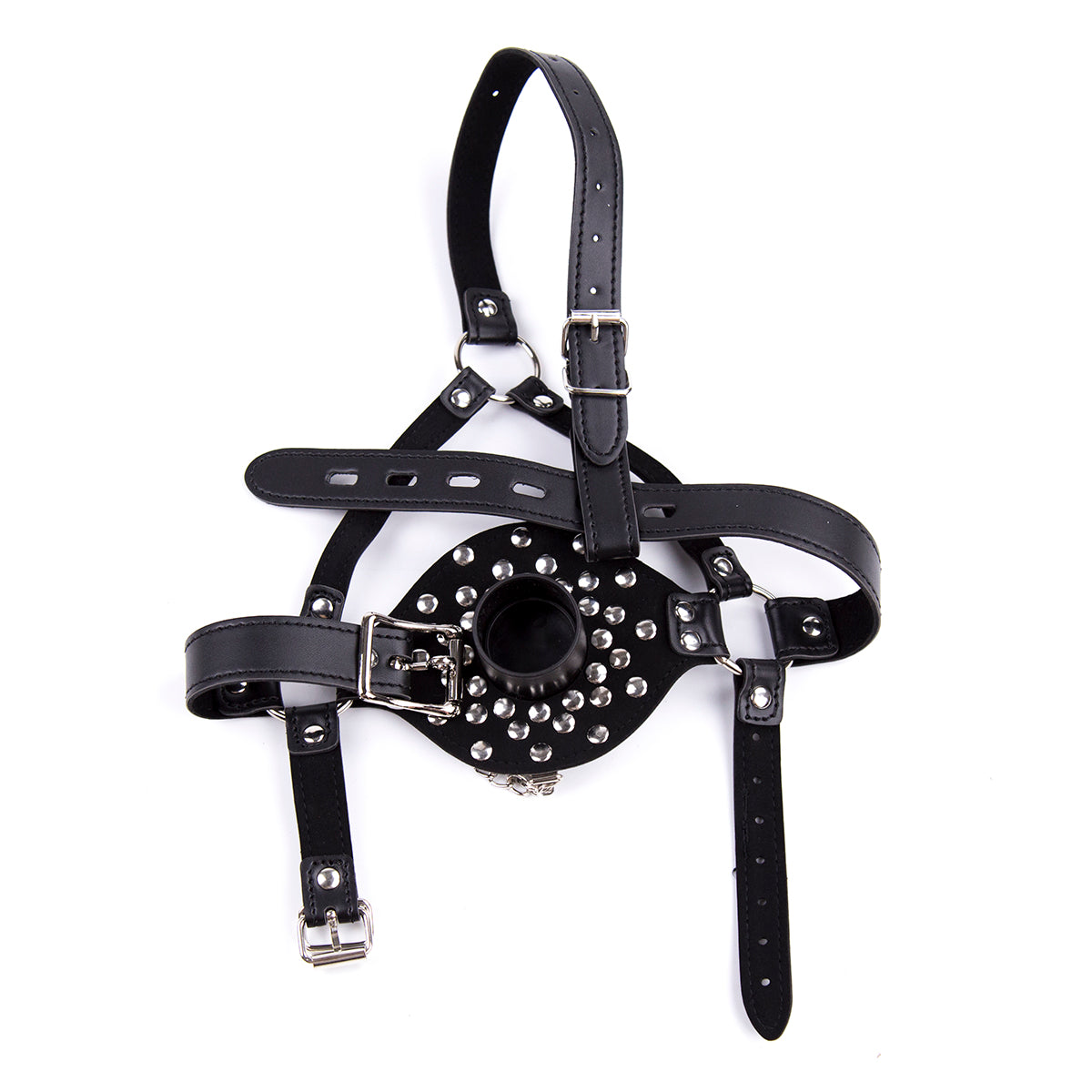 BDSM Bondage Mouth Opener Cover Cup Full Head Harness - Black