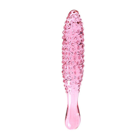 Crystal Pink Glass Beaded Anal Plug Dildo - Large Bump