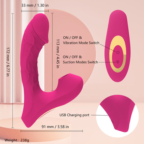 MOLE Clit Sucking G Spot Vibrator Realistic Dildo - Rose