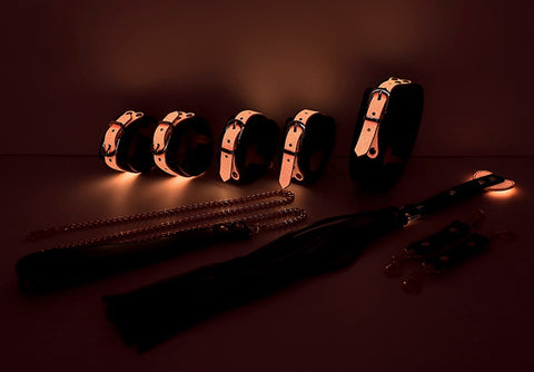 BDSM Luminous 7 Pcs Luxury Fetish Restraint Bondage Kit - Black&Pink