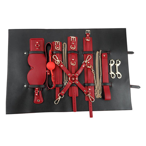 RY BDSM Luxury Fetish Restraint Bondage Kit 6 Pcs - Red with Bag