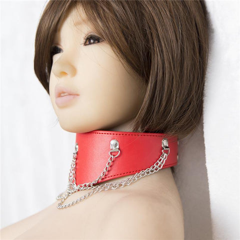 BDSM Bondage Collar Necklace Metal Chain Restraints - Red