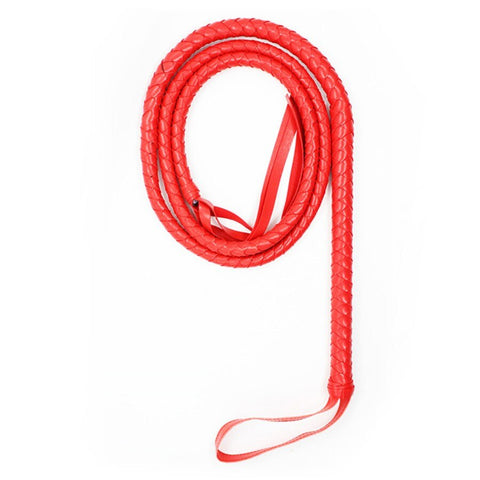 Long Faux Leather Extra Bondage Braided Whip - Red