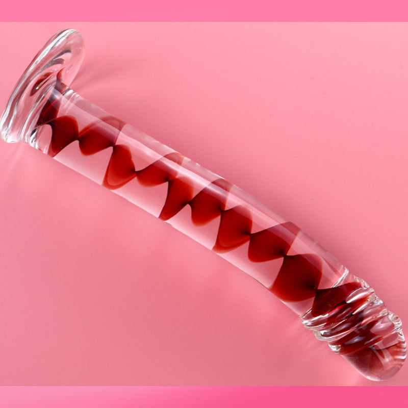 17cm Crystal Spiral Realistic Glass Dildo & Anal Plug Thruster - Red