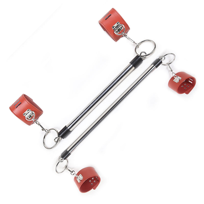 GN Fetish Metal Bar Bondage Handcuffs & Ankle Cuffs Restraint Pair - Red