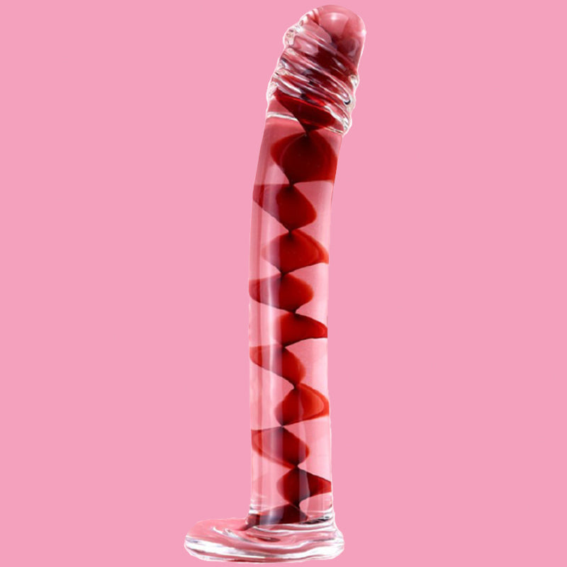 17cm Crystal Spiral Realistic Glass Dildo & Anal Plug Thruster - Red