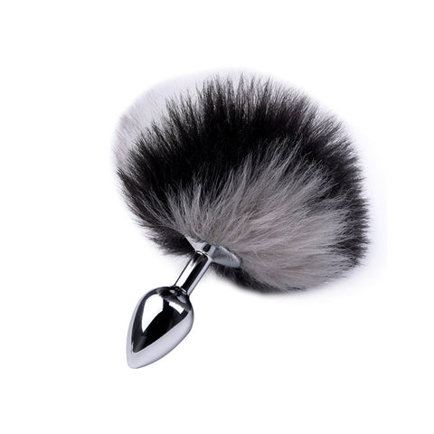 RY Cosplay Furry Rabbit Tail Anal Plug/Headband/Nipple Clamp/Collar Bondage Kit -Grey White Black