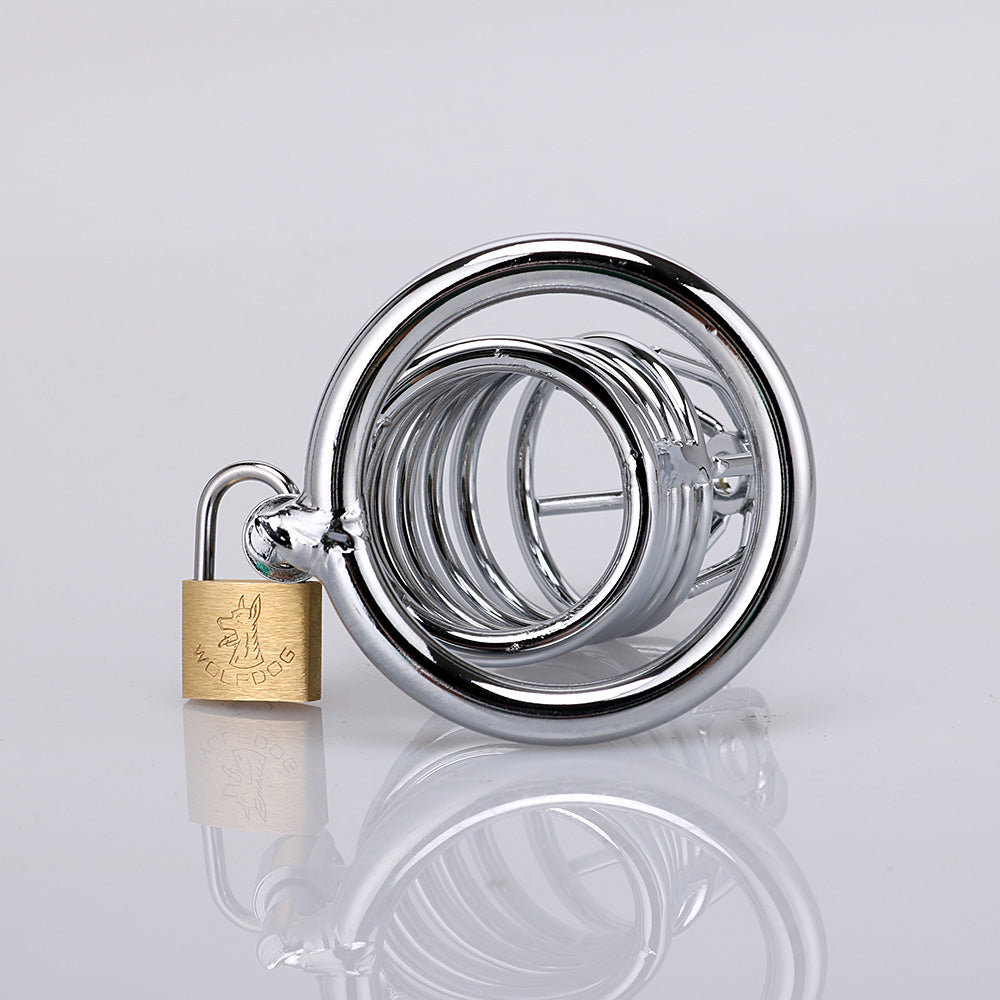 RY Metal Male Chastity Cage Penis Cage Cock Cage Silver x 3 Rings