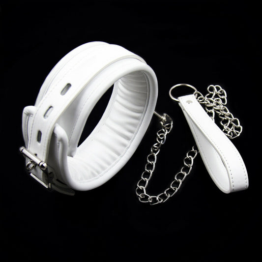 BDSM Faux Leather Bondage Collar & Leash - White