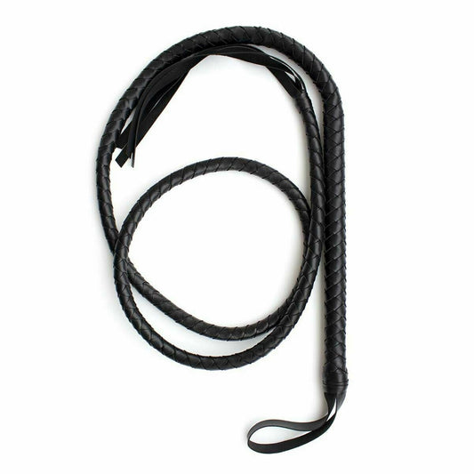 BDSM 1.95m Extra Long Faux Leather Bondage Braided Whip - Black