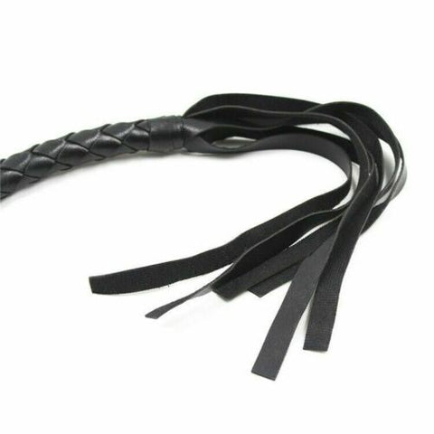 BDSM 1.95m Extra Long Faux Leather Bondage Braided Whip - Black