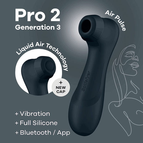 Satisfyer Pro 2 Gen 3 App Controlled Liquid Air Pulse Clitoral Vibrator- Dark Grey