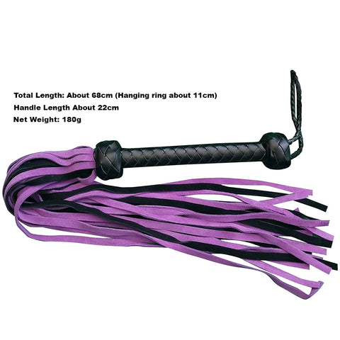 68cm Faux Leather Tassels Bondage Whip - Purple & Black