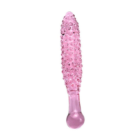 Crystal Pink Glass Beaded Anal Plug Dildo - Small Bump