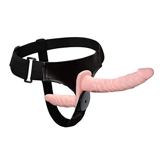 BAILE Double Vibrating Lesbian Strap-on Dildo with Harness- Nude