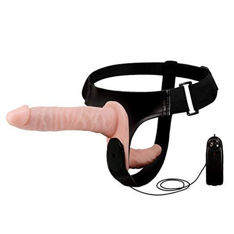 BAILE Double Vibrating Lesbian Strap-on Dildo with Harness- Nude